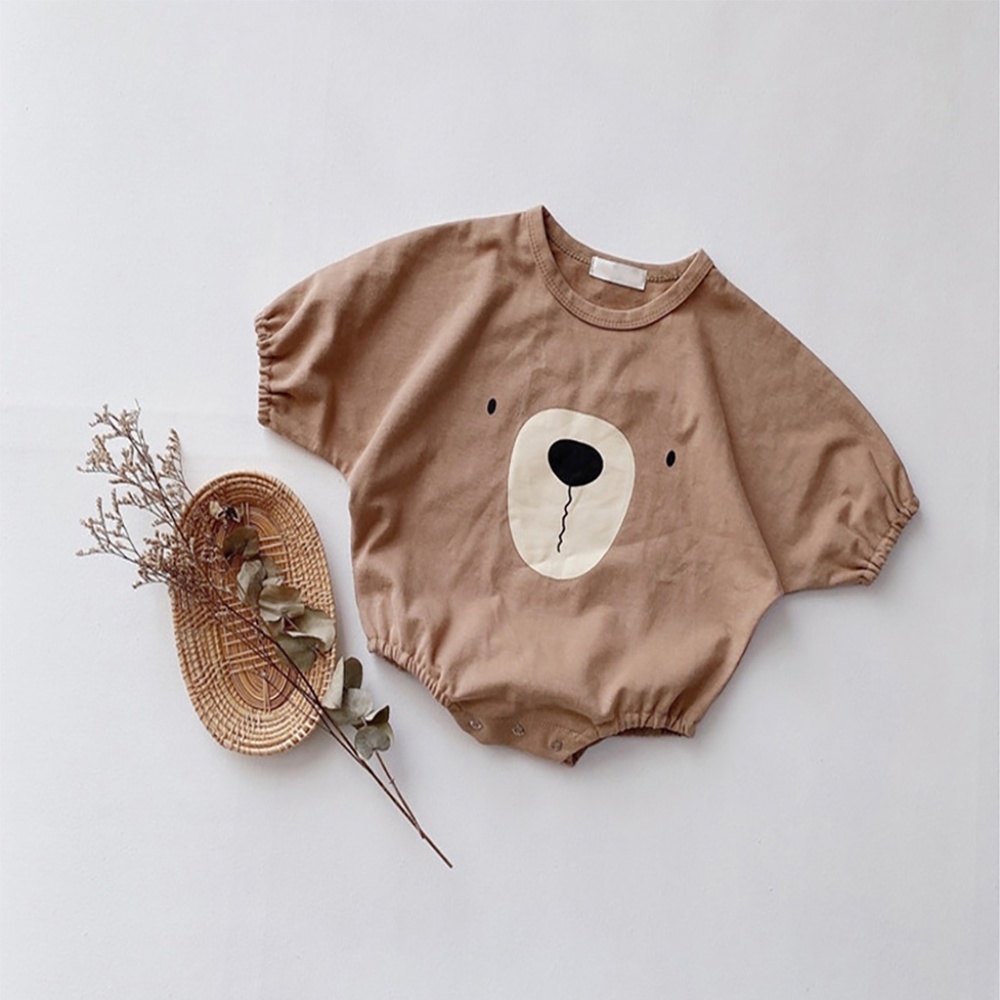Baby Unisex Long Sleeve Bear Printed Onesie Coffee